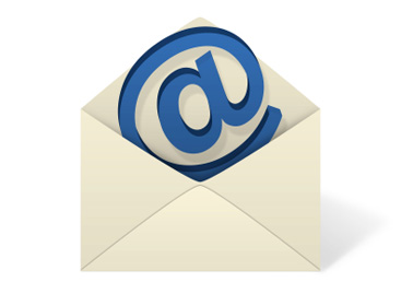 An illustration of an envelope open with an emerging @ symbol coming out from inside the envelope.